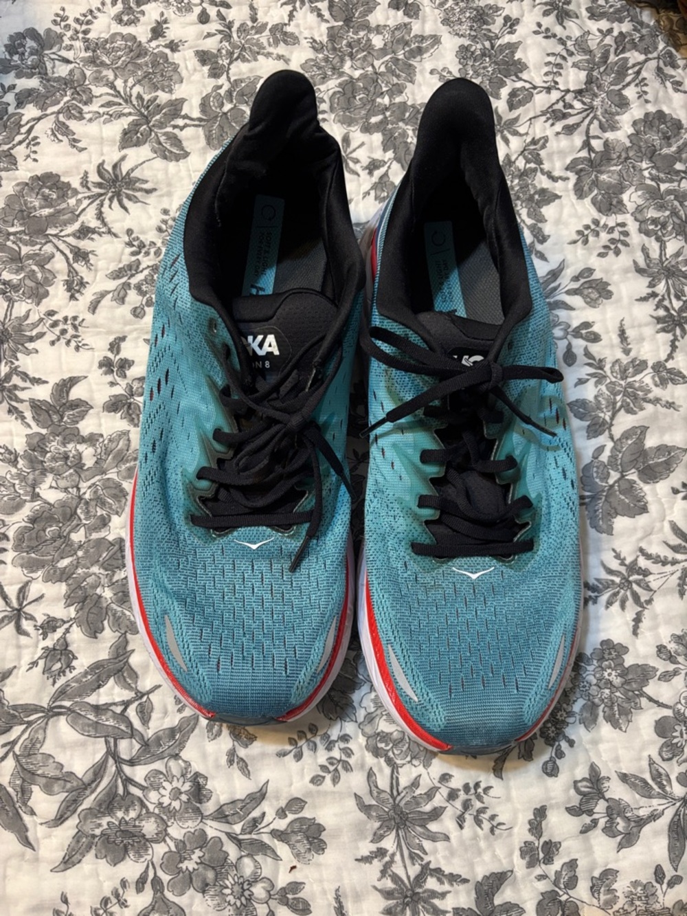 Hoka Teal and Black Performance Running Shoes with Red Trim